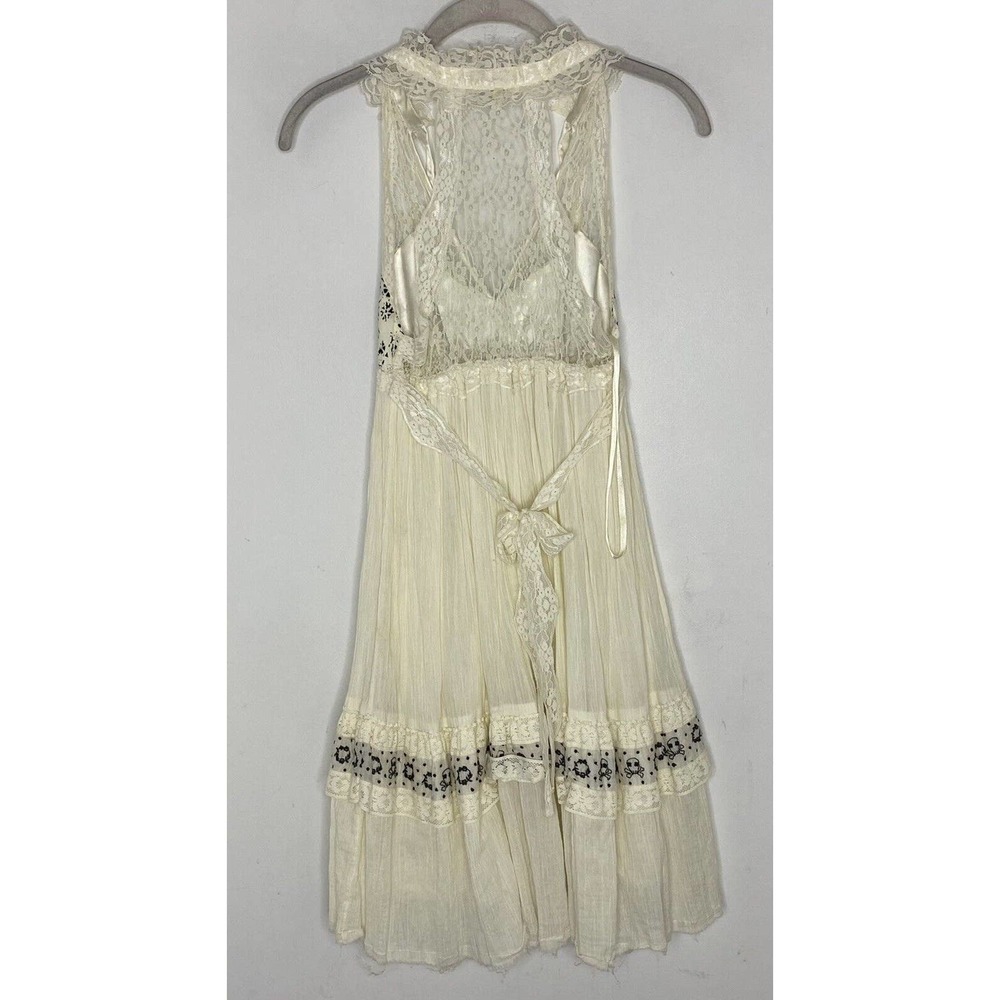 Free People Ivory Lace Up Embroidered Sleeveless V-Neck Midi Sheath Dress Sz 0 - Picture 7 of 7